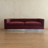 Oxblood Velvet and Chrome Plinth Sofa