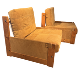 Pair of Suede Wood Frame Arm Chairs