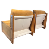 Pair of Suede Wood Frame Arm Chairs