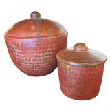Medium Oxide Red Hammered Metal Lidded Jar