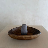 Large Hand-Carved Wood Mortar & Stone Pestle