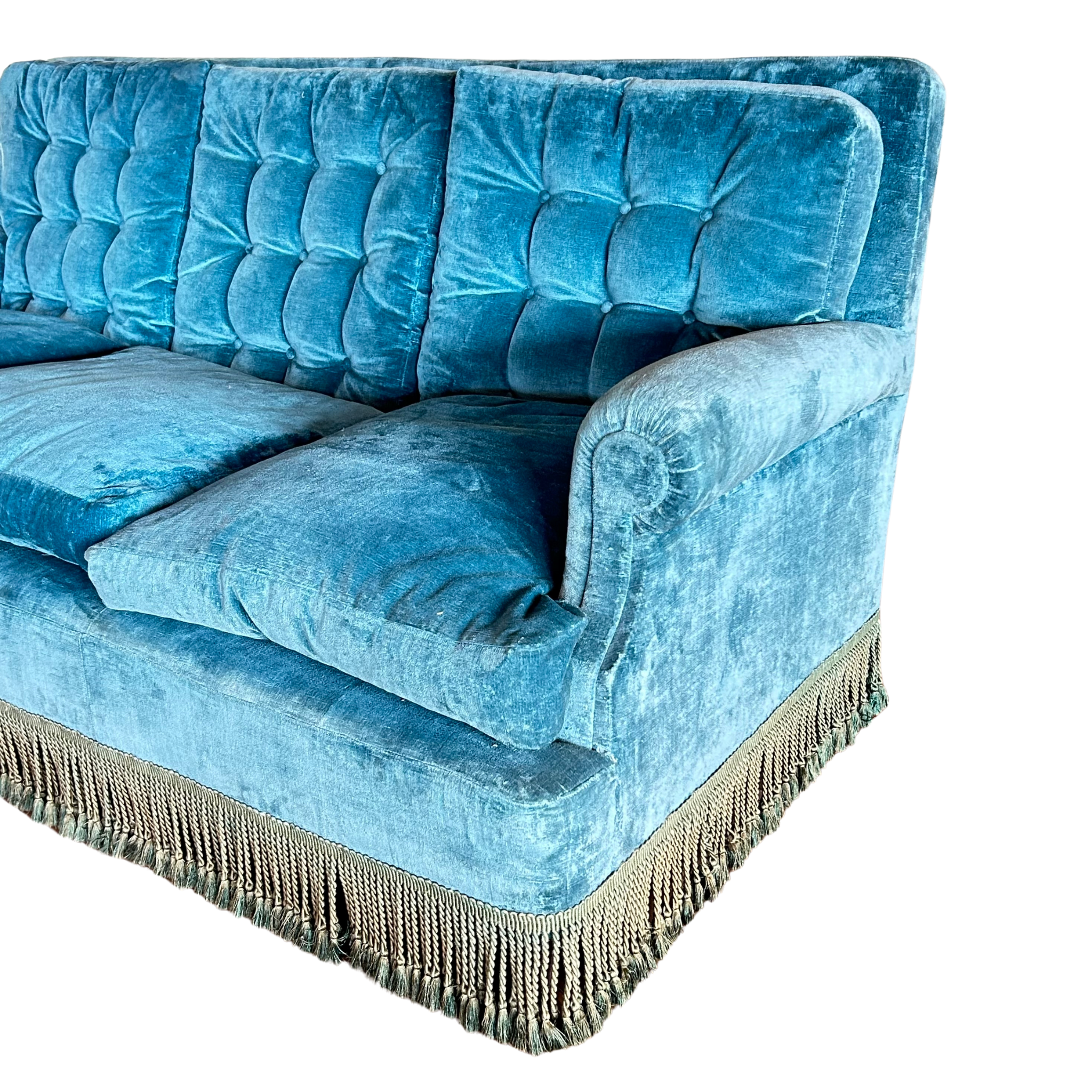 Antique Teal Fringed Sofa