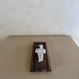 Vintage Sculpted Human Figure on Wood Plank