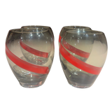 Set of 4 Red Striped Smoked Glasses