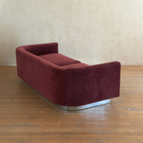 Oxblood Velvet and Chrome Plinth Sofa