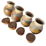 Set of Four Cork Lidded Studio Pottery Canisters