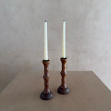 Pair of Sculptural Hand-Turned Wood Candlesticks