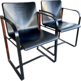 Pair of Iron and Leather Arm Chairs