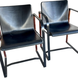 Pair of Iron and Leather Arm Chairs