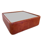 Cognac Leather Coffee Table with Smoked Glass Top
