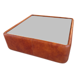 Cognac Leather Coffee Table with Smoked Glass Top