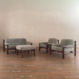 Brazilian Sage Green Velvet Rosewood Frame Ottoman