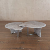 Pair of Italian Blush and Grey Marble Tables with Chrome Accent