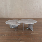 Pair of Italian Blush and Grey Marble Tables with Chrome Accent