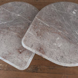 Pair of Italian Blush and Grey Marble Tables with Chrome Accent
