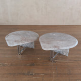 Pair of Italian Blush and Grey Marble Tables with Chrome Accent