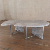 Pair of Italian Blush and Grey Marble Tables with Chrome Accent