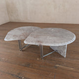 Pair of Italian Blush and Grey Marble Tables with Chrome Accent