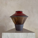 Collared Studio Ceramic Vessel with Red Accent