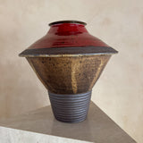 Collared Studio Ceramic Vessel with Red Accent