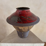 Collared Studio Ceramic Vessel with Red Accent