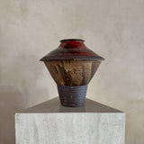 Collared Studio Ceramic Vessel with Red Accent