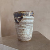 Ribbed Studio Ceramic Vessel with Brown Glaze
