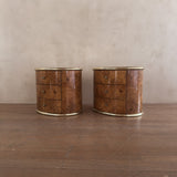 Pair of Italian Burl and Brass Nightstands, 1970s