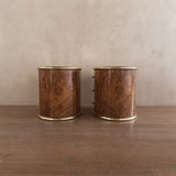 Pair of Italian Burl and Brass Nightstands, 1970s