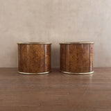 Pair of Italian Burl and Brass Nightstands, 1970s