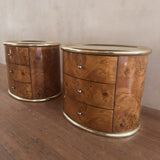Pair of Italian Burl and Brass Nightstands, 1970s