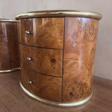 Pair of Italian Burl and Brass Nightstands, 1970s