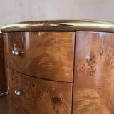 Pair of Italian Burl and Brass Nightstands, 1970s