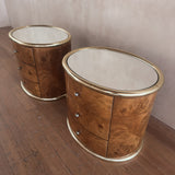 Pair of Italian Burl and Brass Nightstands, 1970s