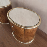 Pair of Italian Burl and Brass Nightstands, 1970s