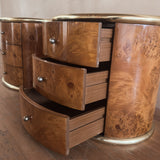 Pair of Italian Burl and Brass Nightstands, 1970s