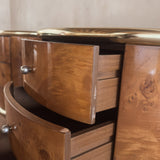 Pair of Italian Burl and Brass Nightstands, 1970s