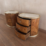 Pair of Italian Burl and Brass Nightstands, 1970s