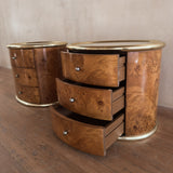 Pair of Italian Burl and Brass Nightstands, 1970s