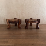 Pair of Solid Wooden Brutalist End Tables, Brazil, 1960s