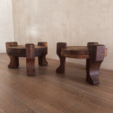 Pair of Solid Wooden Brutalist End Tables, Brazil, 1960s