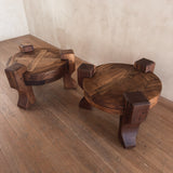 Pair of Solid Wooden Brutalist End Tables, Brazil, 1960s
