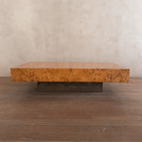 Burlwood Plinth Coffee Table attr. Roche Bobois, 1970s