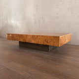 Burlwood Plinth Coffee Table attr. Roche Bobois, 1970s
