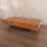 Burlwood Plinth Coffee Table attr. Roche Bobois, 1970s