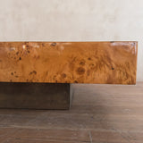Burlwood Plinth Coffee Table attr. Roche Bobois, 1970s