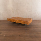 Burlwood Plinth Coffee Table attr. Roche Bobois, 1970s