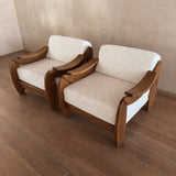 Pair of Brutalist Oak Armchairs, Italy, 1970s