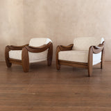 Pair of Brutalist Oak Armchairs, Italy, 1970s