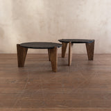 Pair of Slate and Oak Tables, France, 1970s